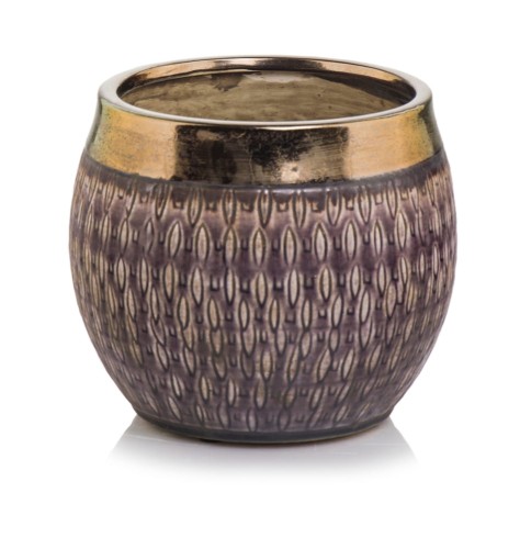  Osłonka doniczkowa z ceramiki szkliwionej , Vintage, 44.014.12, kolor fioletowy, złoty