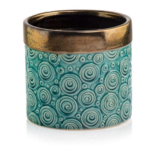  Osłonka doniczkowa z ceramiki szkliwionej , Vintage, 09.122.16, kolor turkusowy, złoty