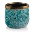  Osłonka doniczkowa z ceramiki szkliwionej , Vintage, 09.123.14, kolor turkusowy, złoty - 1