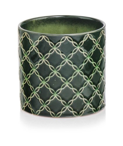  Osłonka doniczkowa z ceramiki szkliwionej , Vintage, 07.102.16 f, kolor ciemny zielony