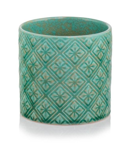  Osłonka doniczkowa z ceramiki szkliwionej , Vintage, 07.103.20 e, kolor turkusowy