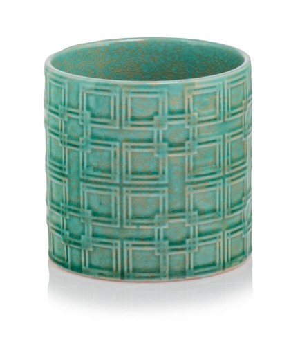  Osłonka doniczkowa z ceramiki szkliwionej , Vintage, 07.103.23 c, kolor turkusowy