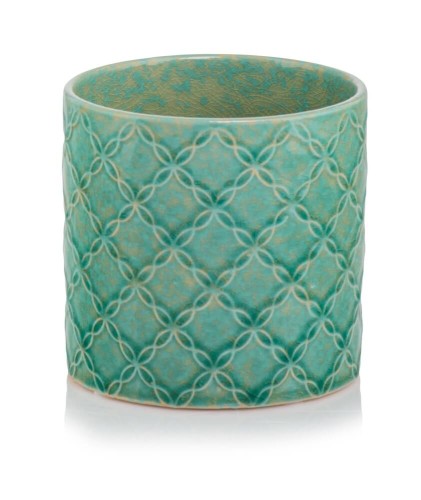  Osłonka doniczkowa z ceramiki szkliwionej , Vintage, 07.103.23 f, kolor turkusowy