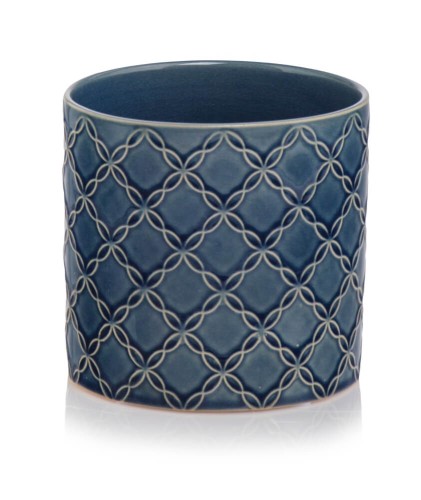  Osłonka doniczkowa z ceramiki szkliwionej , Vintage, 07.104.23 f, kolor niebieski