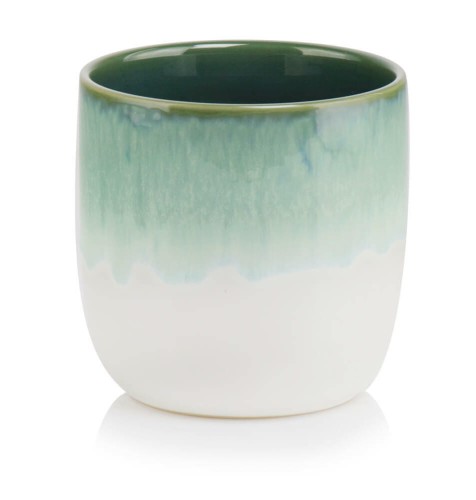  Osłonka doniczkowa z ceramiki szkliwionej  13cm-13h , Vintage, 31.154.13, kolor biały, jasny zielony