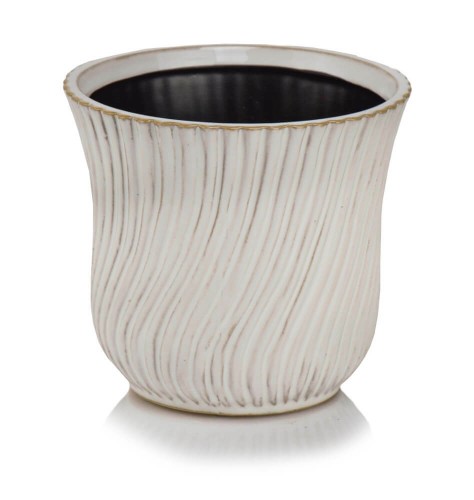 Osłonka doniczkowa z ceramiki szkliwionej  14cm-14h, Vintage, 10.105.14, kolor kremowy