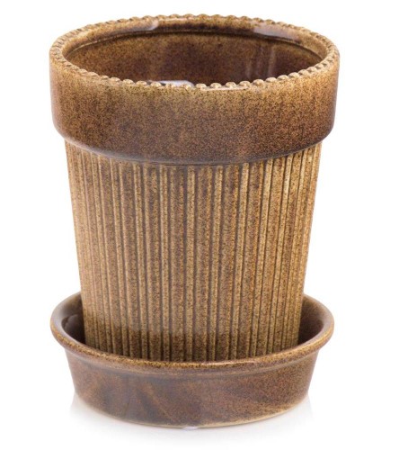   Perlita ambar   doniczka z podstawką  , Domowe ogrody, 919.046.12, kolor karmelowy