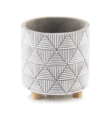  Donica z ceramiki nieszkliwionej na drewnianych nogach 14cm-15h , Rustic, 05.187.14, kolor szary