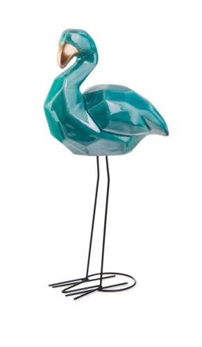  Figurka ceramiczna na metalowych nóżkach 20cm-52h , Vintage, 09.117.52, kolor turkusowy