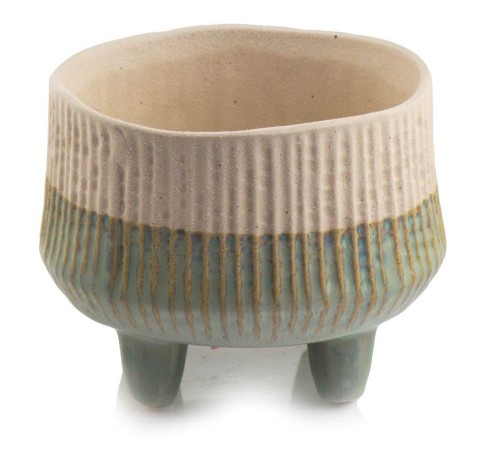   Benigno bol   misa ceramiczna  16cm-13h , Dekoracje, 922.009.16, kolor krem z jasną zieleniąm